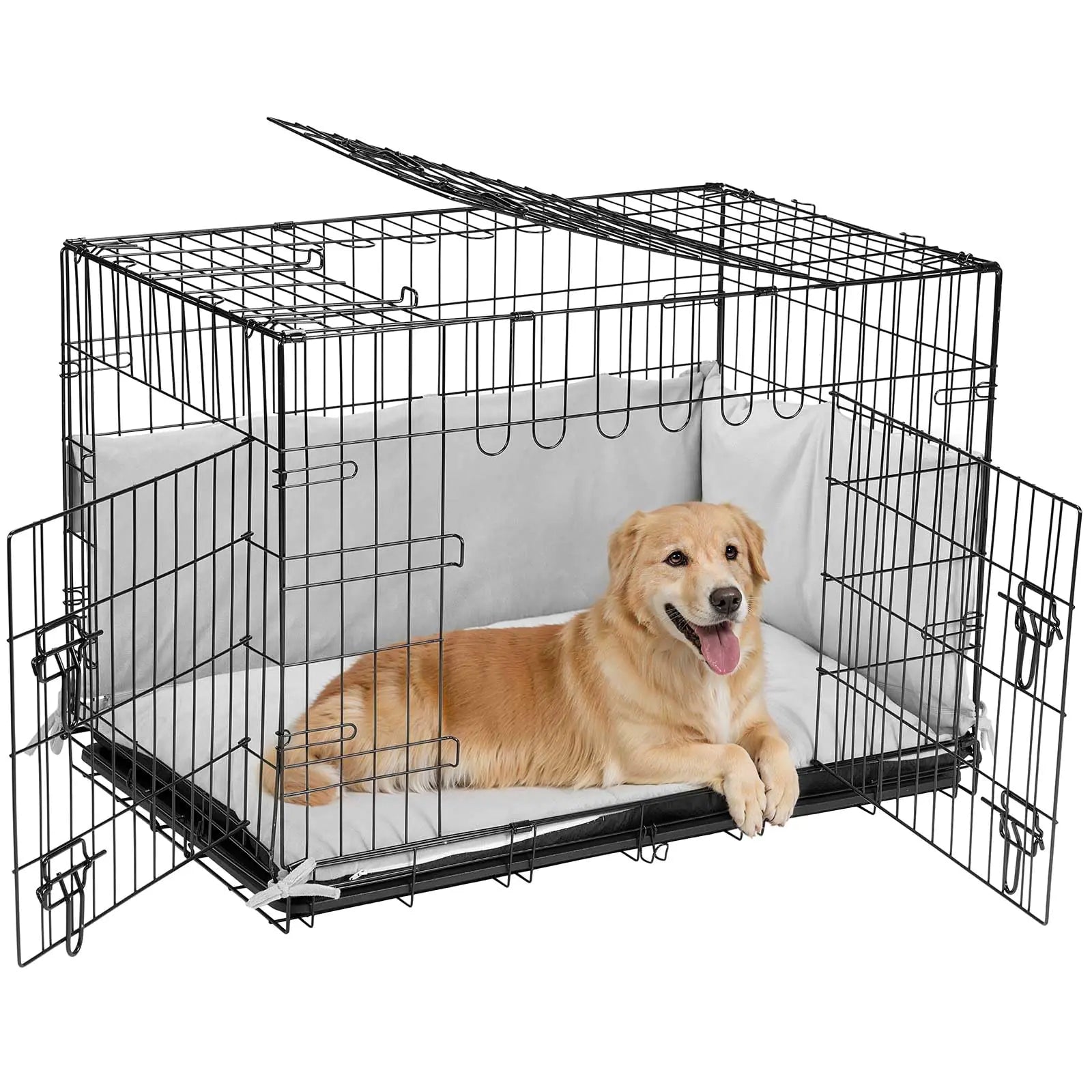 36 inch Dog Crates for Large Dogs with Bumper-Three Doors Folding Metal Wire Dog Crate Cage Kennel Indoor Outdoor Large Dog Crate Kennels Bed